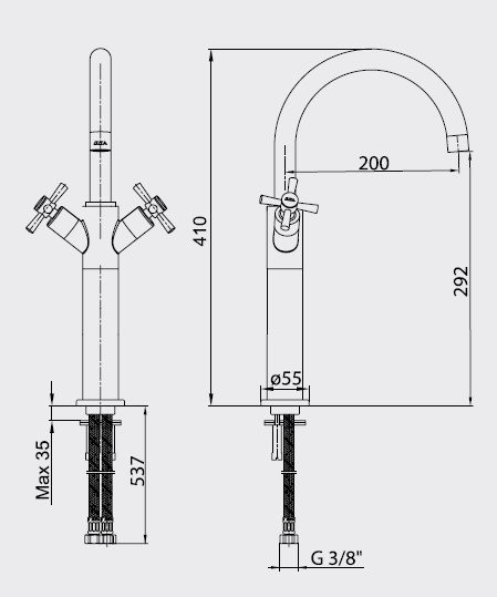 Eca Quadrille Yüksek Tip Lavabo Bataryası