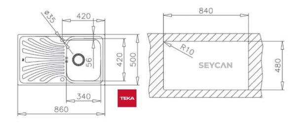 Teka Nerıssa 50 1B 1D Sol Damlalıklı Parlak Yüzey Çelik Evye