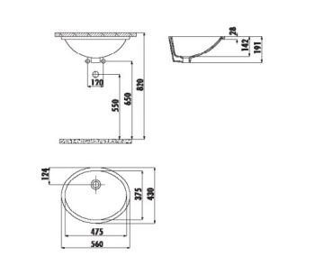 TP214 37X47 cm Tezgahaltı Lavabo