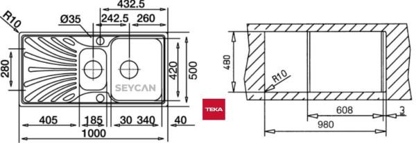 Teka Nerıssa 60 1¹/2B 1D Sol Damlalıklı Parlak Yüzey Çelik Evye