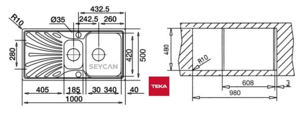Teka Prıncess 60 1¹/2B 1D Sol Damlalıklı Mikro Keten Dokulu Çelik Evye