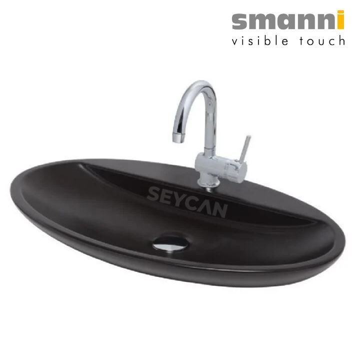 Smanni Sarin BD Mat Siyah Oval Tezgah Üstü Lavabo