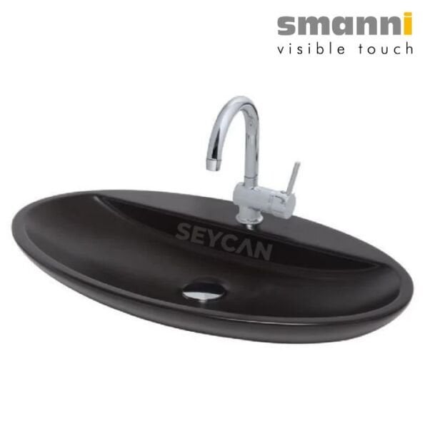 Smanni Sarin BD Mat Siyah Oval Tezgah Üstü Lavabo