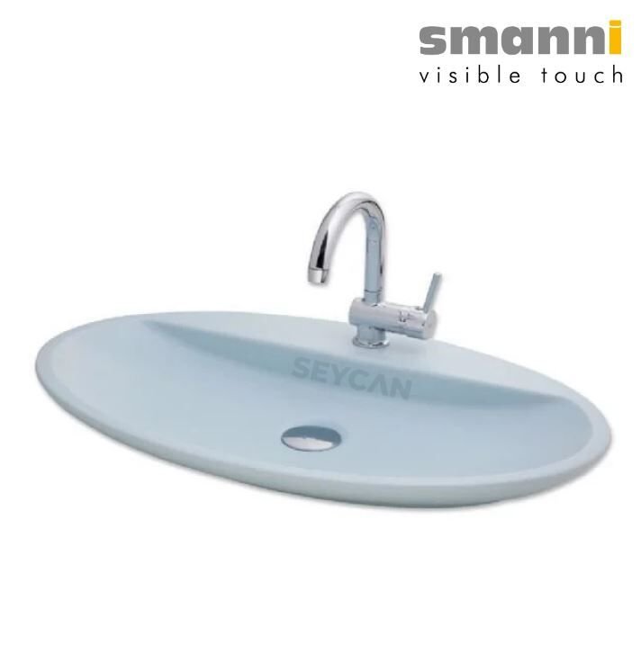 Smanni Sarin BD Mat Buz Mavi Oval Tezgah Üstü Lavabo
