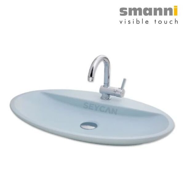 Smanni Sarin BD Mat Buz Mavi Oval Tezgah Üstü Lavabo