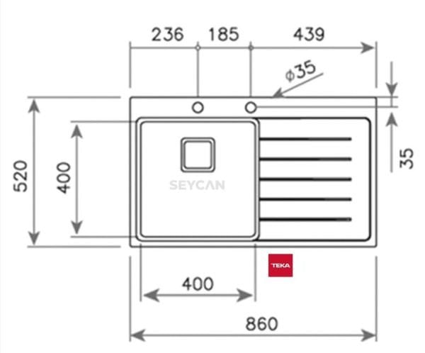 Teka Zenıt RS15 1B 1D Sağ Damlalıklı Parlak Yüzey Çelik Evye