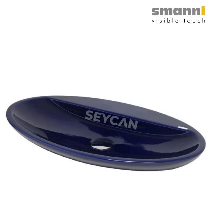 Smanni Sarin Lacivert Oval Tezgah Üstü Lavabo