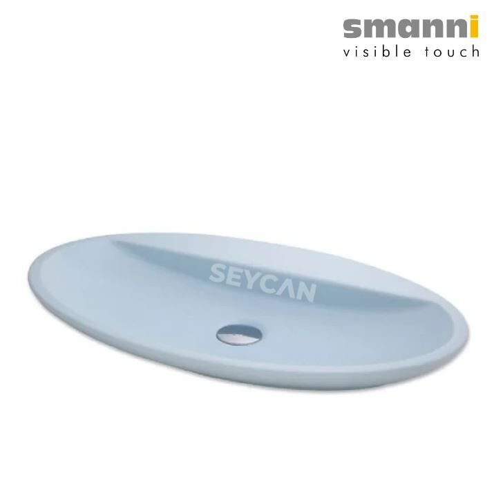 Smanni Sarin Mat Buz Mavi Oval Tezgah Üstü Lavabo