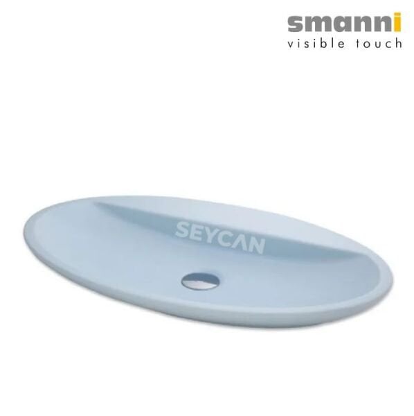 Smanni Sarin Mat Buz Mavi Oval Tezgah Üstü Lavabo