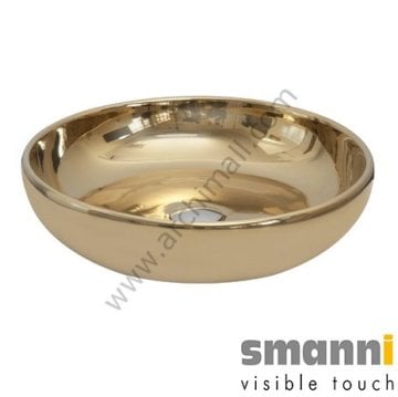 Smanni Nunki Q44 Yuvarlak Tezgahüstü Lavabo Altın