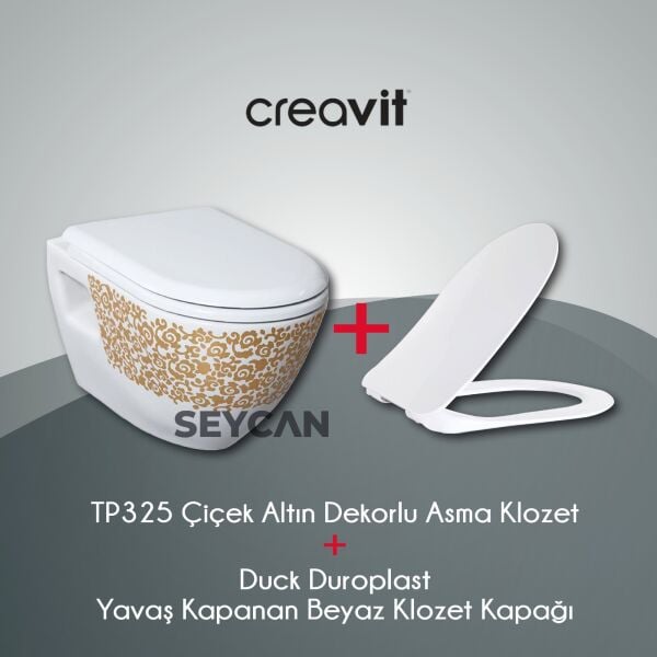 Creavit TP 325 Çiçek Altın Dekorlu Asma Klozet