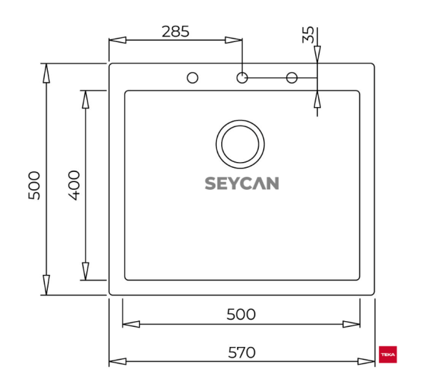 Teka Forsquare 50.40 TG Siyah Tegranite Evye