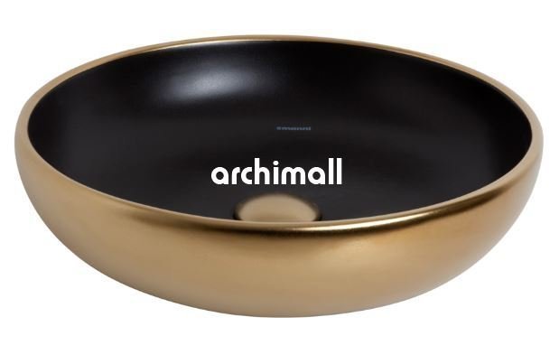 Nunki 45cm Tezgah Üstü Lavabo Mat Altın Mat Siyah