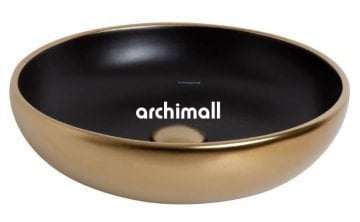 Nunki 45cm Tezgah Üstü Lavabo Mat Altın Mat Siyah