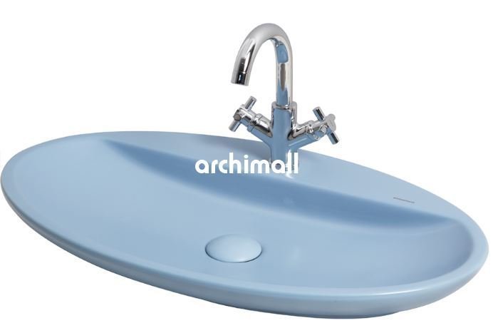 Sarin Batarya Delikli 72x41cm Tezgahüstü Lavabo Mat Arktik Mavi