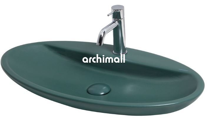 Sarin Batarya Delikli 72x41cm Tezgahüstü Lavabo Mat Zümrüt