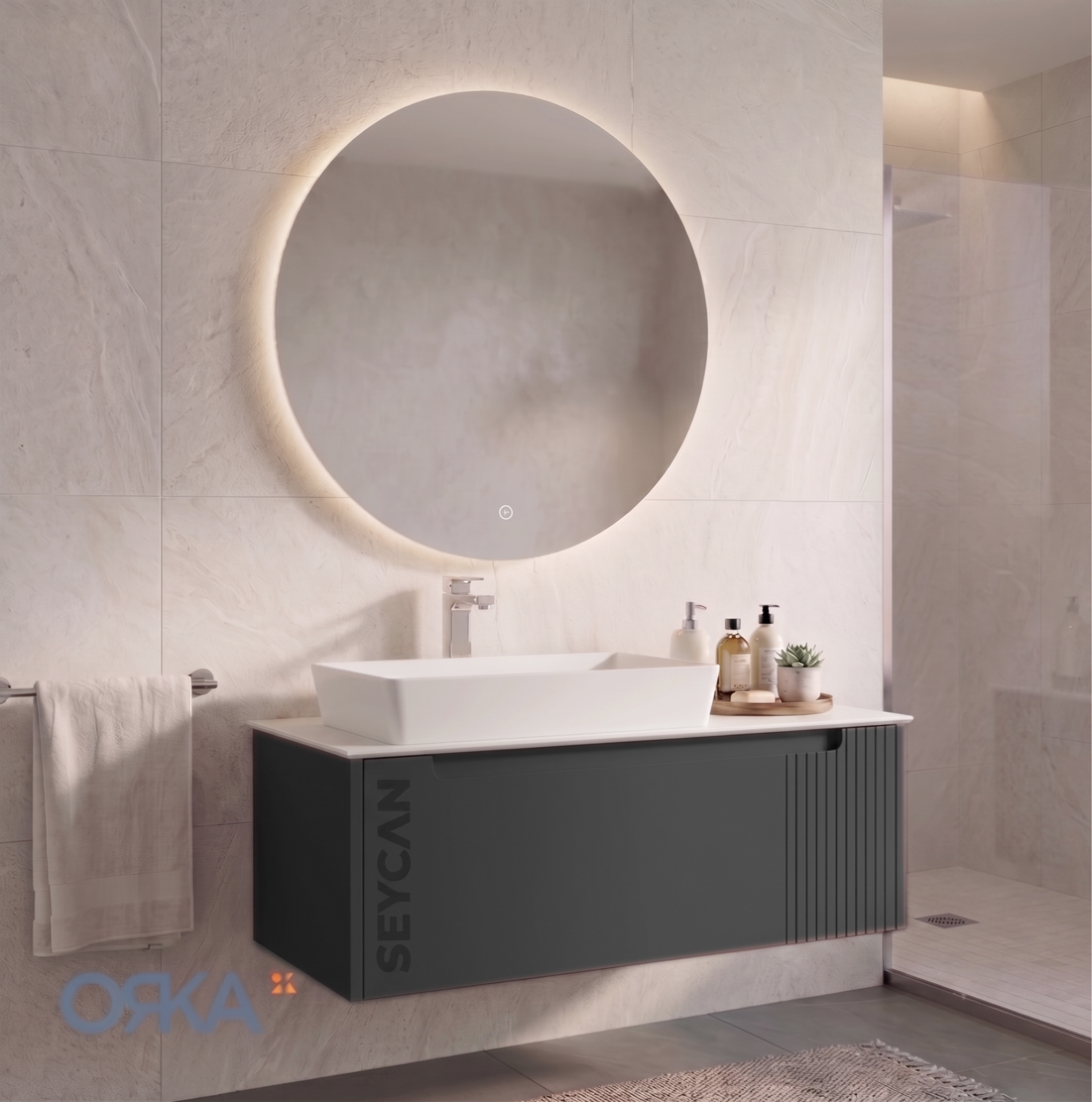 Orka Biella Led Aynalı 100 cm Banyo Dolabı