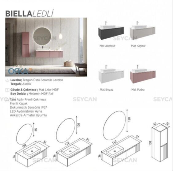 Orka Biella Led Aynalı 100 cm Banyo Dolabı