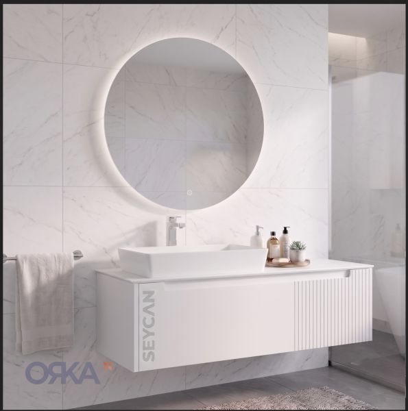 Orka Biella Led Aynalı 120 cm Banyo Dolabı