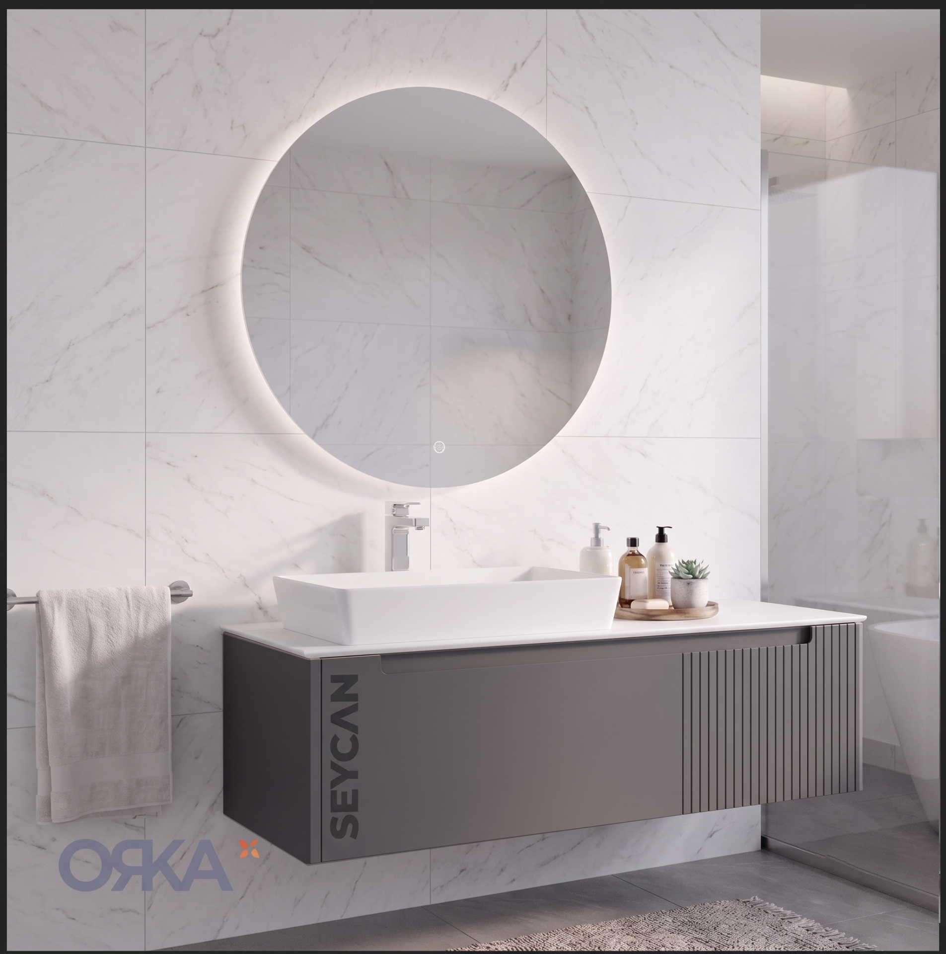 Orka Biella Led Aynalı 120 cm Banyo Dolabı