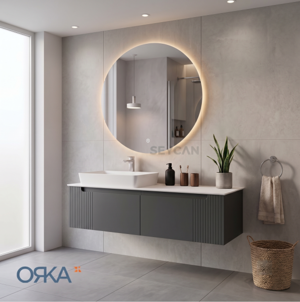 Orka Biella Led Aynalı 140 cm Banyo Dolabı