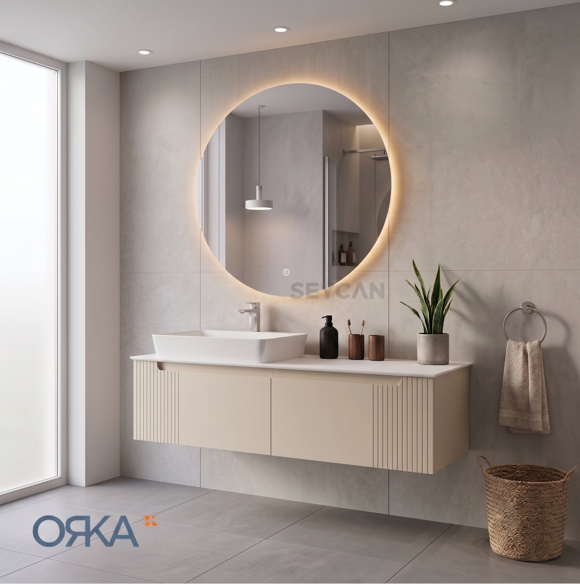 Orka Biella Led Aynalı 140 cm Banyo Dolabı