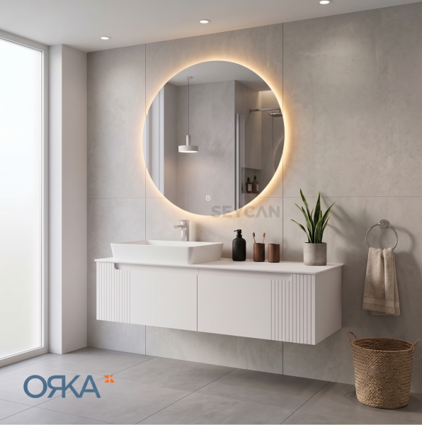 Orka Biella Led Aynalı 140 cm Banyo Dolabı