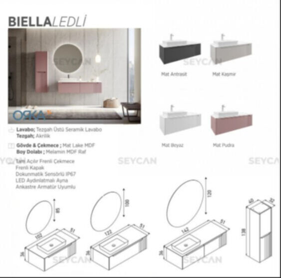 Orka Biella Led Aynalı 140 cm Banyo Dolabı