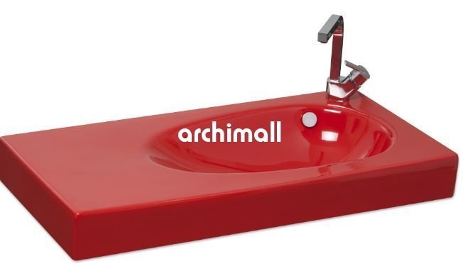 Bunda Batarya Delikli 91x45cm Etajerli Lavabo Kırmızı