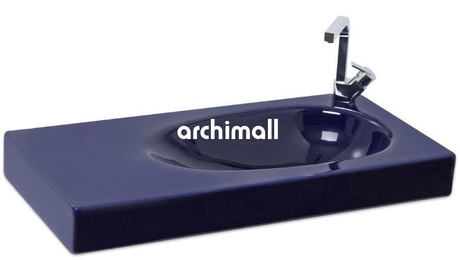 Bunda Batarya Delikli 91x45cm Etajerli Lavabo Lacivert