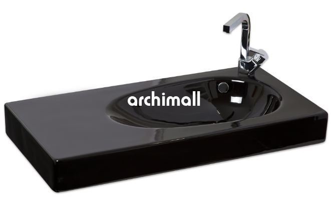 Bunda Batarya Delikli 91x45cm Etajerli Lavabo Siyah