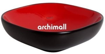 Alya 41x41cm Tezgahüstü Lavabo Mat Siyah Kırmızı